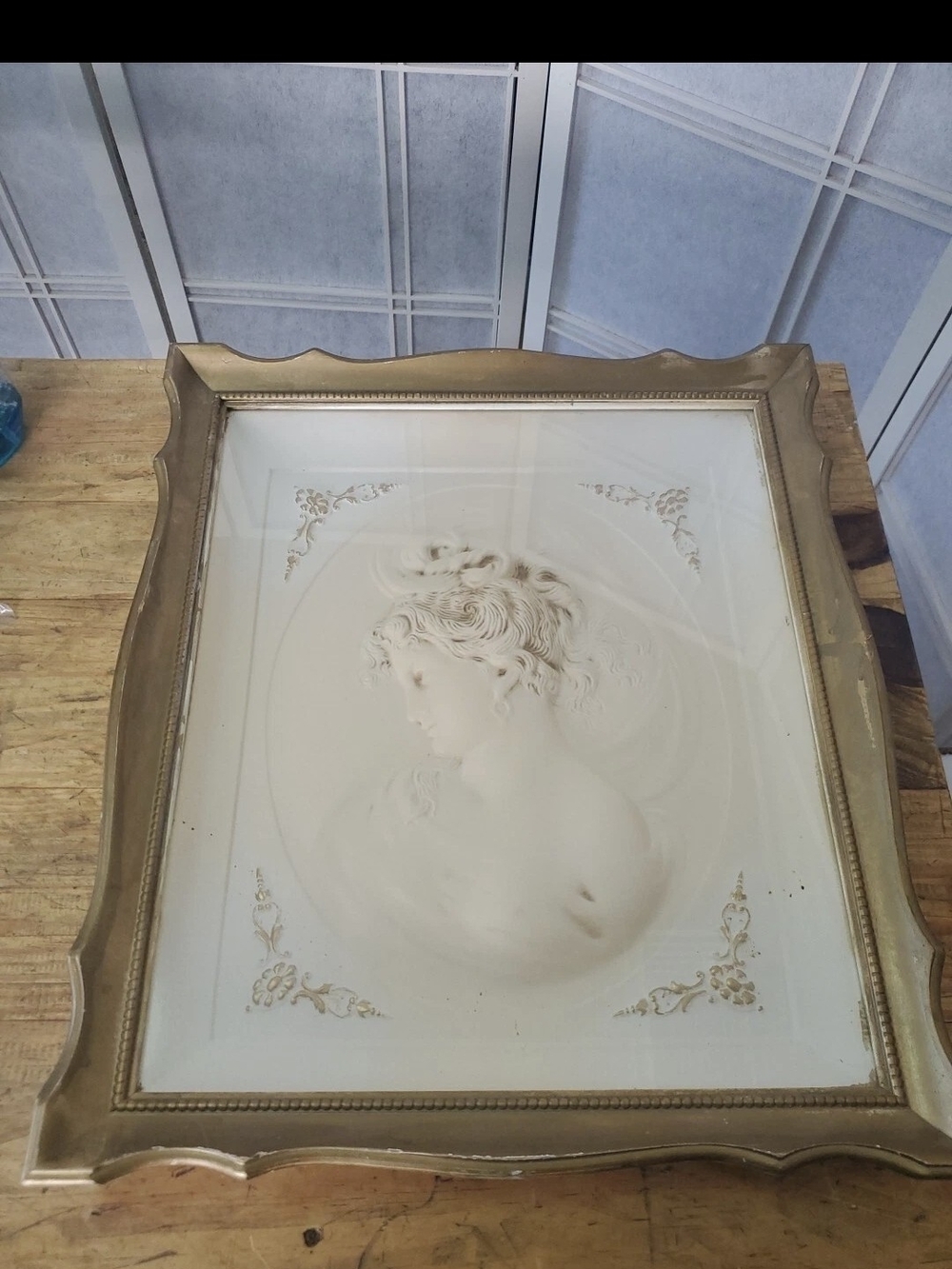 Vintage Gold-Framed Relief Portrait Wall Art - Elegant Female Bust 17X20